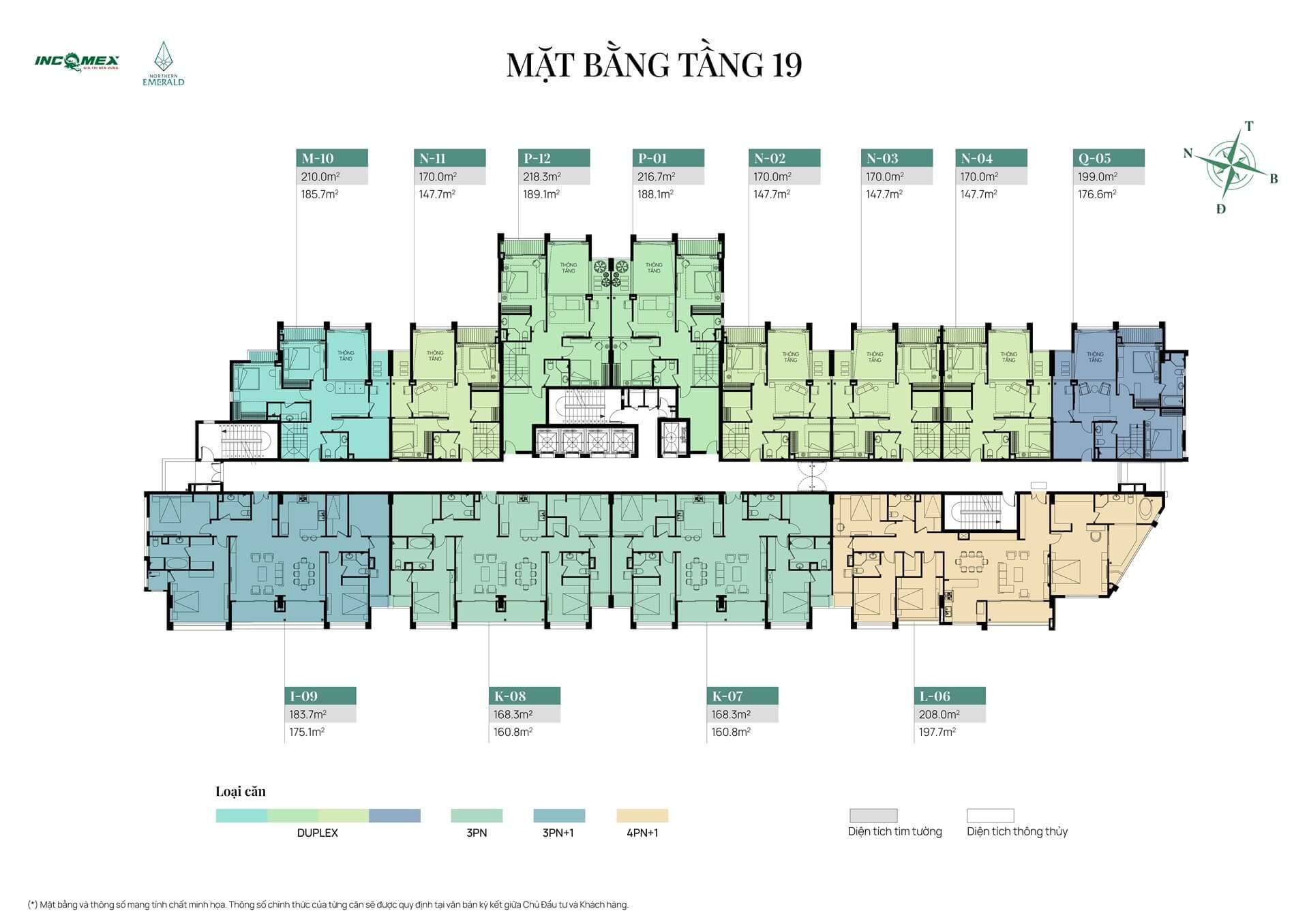 Mặt bằng tầng 19 dự án Northern Emerald Long Biên