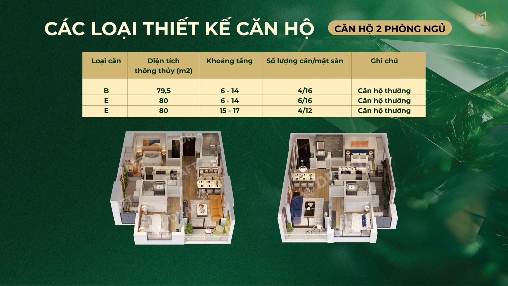 thiết kế căn hộ 2 phòng ngủ dự án northern emerald long biên